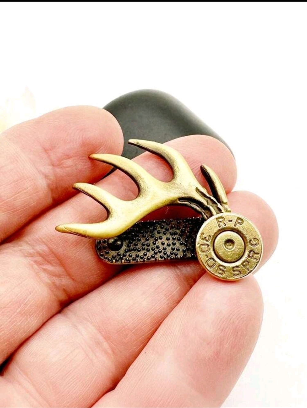 Brass Antler Bullet Casing Lapel Pin - Men's Accessory
